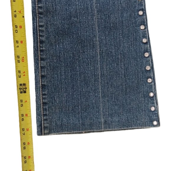 Kikit Jeans women blue jeans side metal stud accent flare bottom Size 6 - Picture 6 of 6